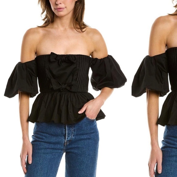 HUNTER BELL Tops - NWT Hunter Bell Anthropologie Rhea Top Off Shoulder Ribbon Pleated Black 6
